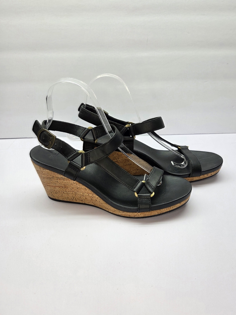 Teva Arrabelle Wedge Sandals Women's Size 9 Shoes Black Leather Cork Slingback